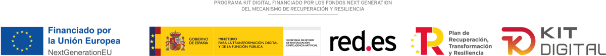 Logotipos institucionales de la financiación del programa Kit Digital: Unión Europea NextGenerationEU, Gobierno de España, Red.es, Plan de Recuperación y Kit Digital